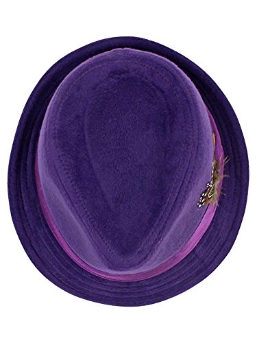 Purple Wool Felt Fedora Hat with Feather Trim