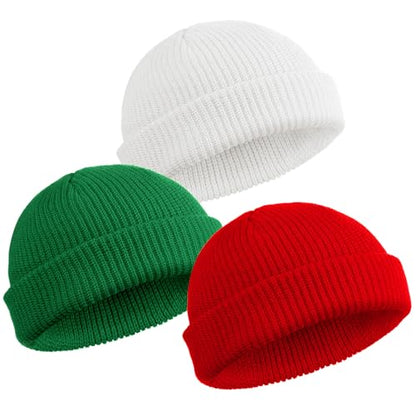 SATINIOR 4 Pieces Trawler Beanie Watch Hat Roll up Edge Skullcap Fisherman Beanie Unisex - color: Red, White, Grass Green, size: One Size