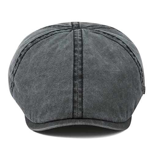 VOBOOM Cotton Flat Cabbie Hat Gatsby Ivy Irish Hunting Newsboy Cap - color: Washed Black