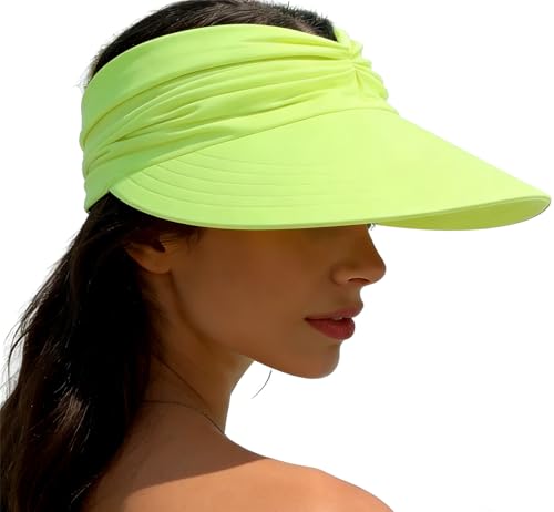 Sun Hat Women Sun Beach Visor Cap UV Protection Summer Wide Brim Hat for Sports Beach Golf Tennis Hiking - color: Fluorescent