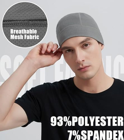Skull Cap Helmet Liner for Men Women Cooling Hat Running Beanie - color: Set B-black,dark Gray,light Gray