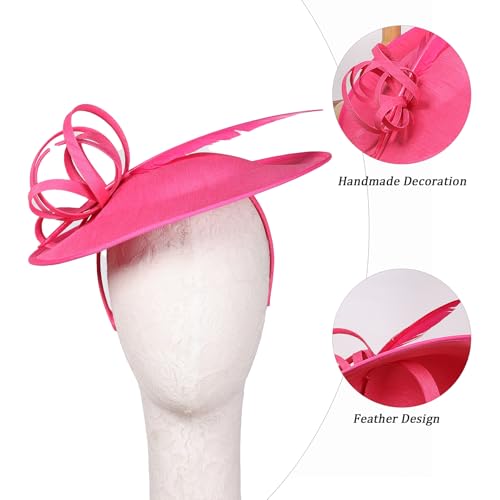 Women's Fascinators Feather Polyester Kentucky Derby Saucer Hats with Headband - color: Rose