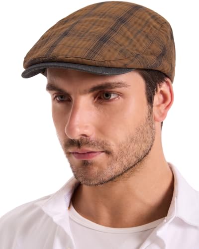ZLYC Men Summer Flat Cap Scally Ivy Gatsby Newsboy Beret Driver Hat - color: Plaid Brown