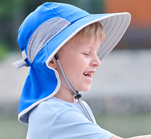 Connectyle Kids Sun Hat Adjustable Fishing Hat for Boys Grils Breathable UPF 50+ Protection Outdoor Beach Hat with Neck Flap - color: Blue
