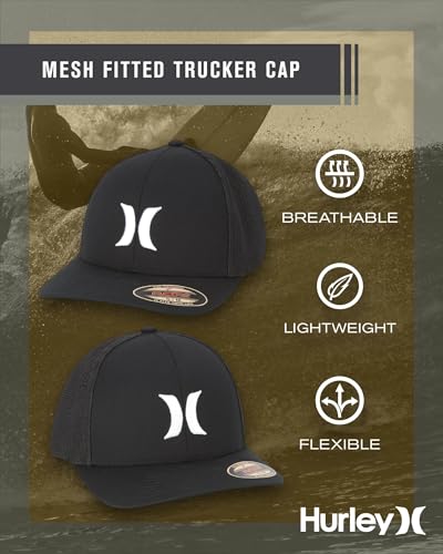 Hurley Mens Baseball Cap Laguna Icon Trucker Hat, Curved Brim - color: Black/White Logo, size: Small-Medium