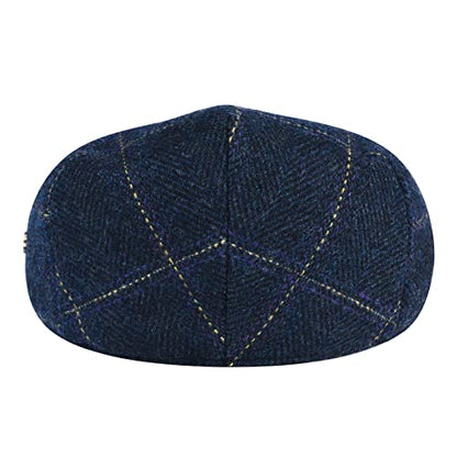 VOBOOM Men's Herringbone Flat Ivy Newsboy Hat Wool Blend Gatsby Cabbie Cap - color: Plaid Blue, size: 7 7/8