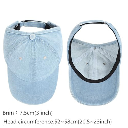 2 Pack Backless Cap for Women Natural Curly Hair Hat Baseball Cap Afro Puff Ponytail Hat - color: Light Blue+blue