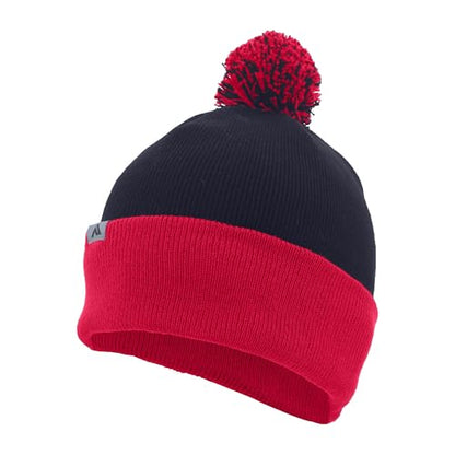Pacific Headwear Unisex Adult Pacific Headwear Knit Fold Over Pom-pom Beanie - color: Black/Red, size: One Size