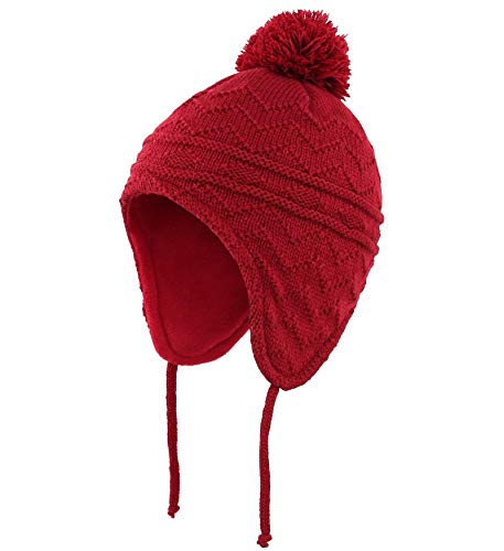 Connectyle Toddler Boys Girls Beanie Hat Fleece Lined Knit Kids Hat with Ear Flaps Warm Winter Hat Acrylic Watch Hat - color: Wine Red, size: 3-6 Years