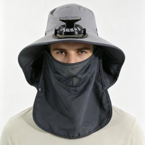 Outdoor Sun Hat Detachable Neck Face Flap UPF 50+UV Protection Visor Fishing Hats with Neck Flap for Men & Women - color: Light Gray