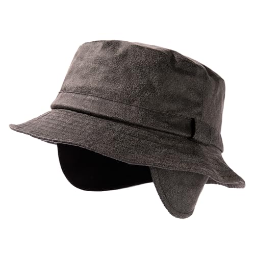 TOP-EX L/XL/XXL Waterproof Golf Bucket Rain Hat for Men- Faux Leather Winter Fleece Hat with Ear Flaps for Cold Weather - color: Black, size: XX-Large