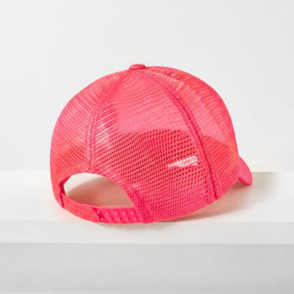 CHOK.LIDS Blank Foam Trucker Hat, Retro Mesh Rope Snapback Cap, Men Women - color: Curved Brim (Neon Pink)