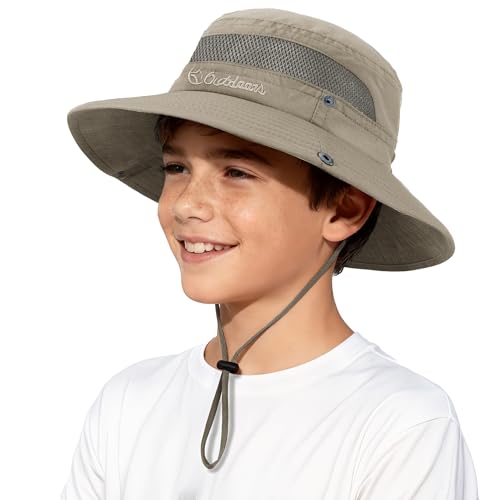 Komorebi UPF 50+ Kids Sun Hat，Wide Brim Bucket Hats for Kids Beach Outdoor - color: 04 Khaki