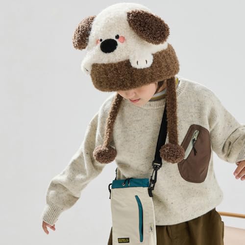 KORADI Girls Animals Knit Hats Winter Plush Beanies Hat Boys Warm Earflap Cute Cartoon Ski Cap Kid with Pom 2-12 Years - color: Coffee