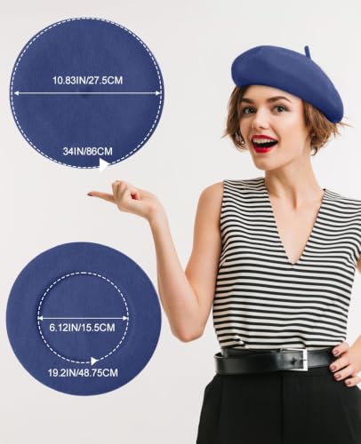 French Beret Hats for Women - Soft Warm Wool Solid Color Beanie Winter Cap - color: Navy Blue