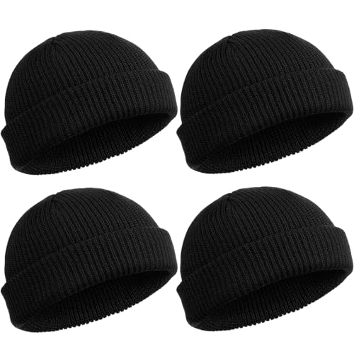 SATINIOR 4 Pieces Trawler Beanie Watch Hat Roll up Edge Skullcap Fisherman Beanie Unisex - color: Black, size: One Size