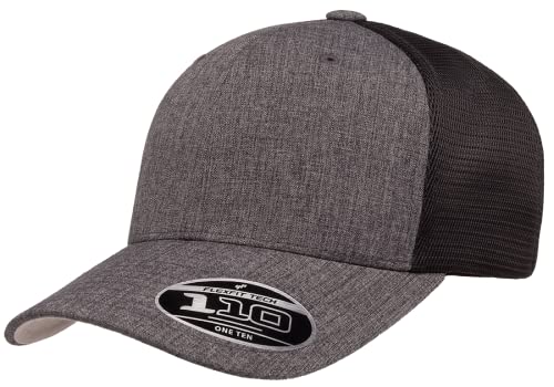 Flexfit 110M Trucker Mid-Profile Mesh Back Snapback Cap - color: Melange Charcoal/Black