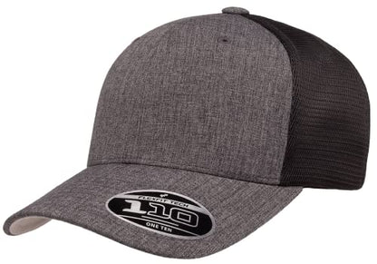 Flexfit 110M Trucker Mid-Profile Mesh Back Snapback Cap - color: Melange Charcoal/Black