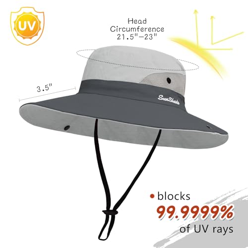 ZOORON Women's Ponytail Safari Sun Hat,Wide Brim UV Protection Bucket Hat - color: 1- Light Grey