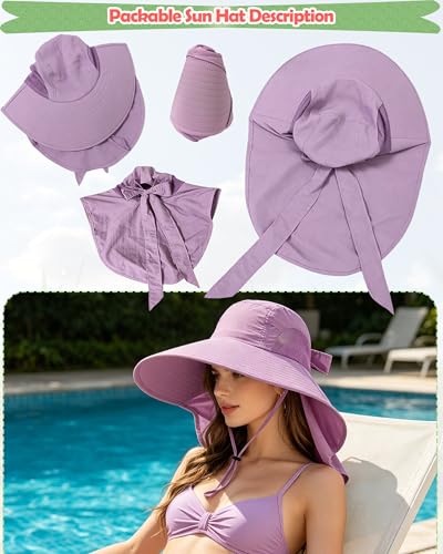 Sun Hat for Women with Ponytail Hole & Neck Cover
