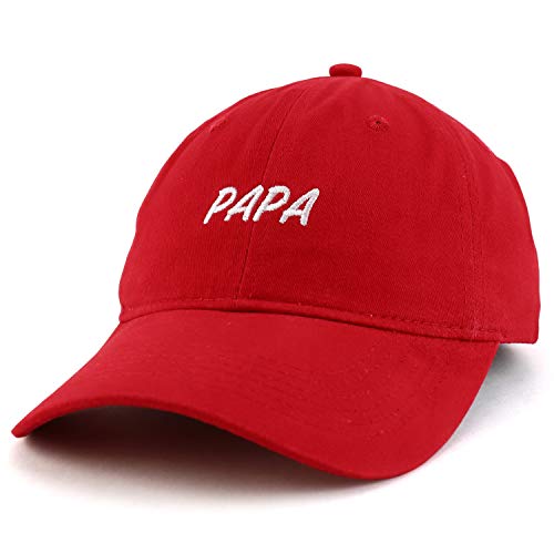 Trendy Apparel Shop Papa Embroidered Soft Crown 100% Brushed Cotton Cap - color: Red