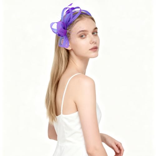 Fascinators Hats for Women, Fascinator Headband Tea Party Hat - color: Purple