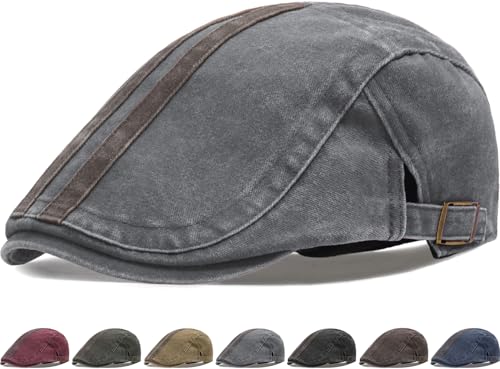 Initlove Mens Newsboy Cap Washed Beret Ivy Hat Flat Hats for Cabbie Driving - color: B Grey