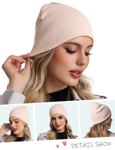 ROYBENS 100% Cotton No Cuff Beanie Hat Men Women, Fisherman Skull Cap - color: Pink