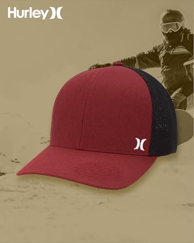 Hurley Mens Mini Icon Mesh Panel Fitted Trucker Baseball Cap - color: Red, size: Small-Medium