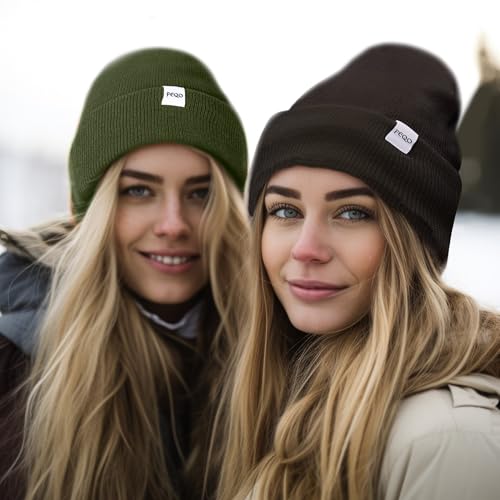 FEQO 4 Pack Satin Lined Winter Beanie Hats Soft Silk Lined Beanies - color: Black, Dark Grey, Pine Green, Beige