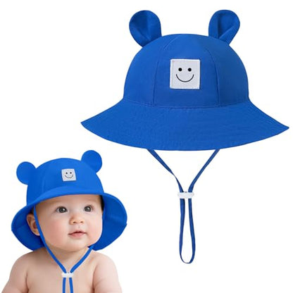 Baby Bucket hat Cute Infant Bear Sun Hat Summer Girls Boys Cap - color: Blue