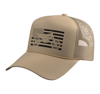 Dirt Bike Motocross Trucker Hat with Adjustable Mesh Back - color: Khaki