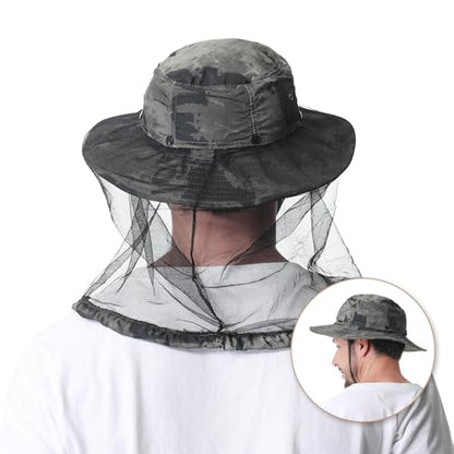 Mosquito Head Net Hat UPF 50+ Sun Protection Bug Hat for Men Women - color: Military Green Camouflage