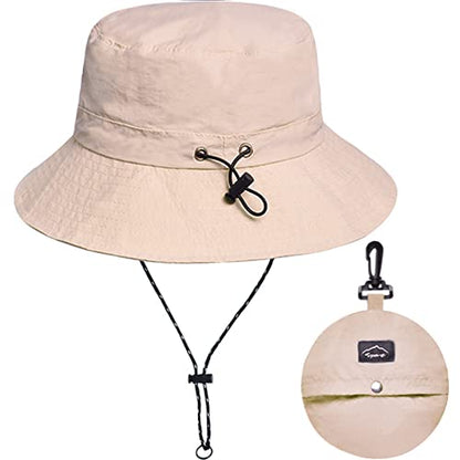 Waterproof Bucket Hat for Women and Men - UV Protection Beach Sun Hat Fishing Safari Boonie Hat Rain Hat Adjustable Packable - color: Beige - Waterproof