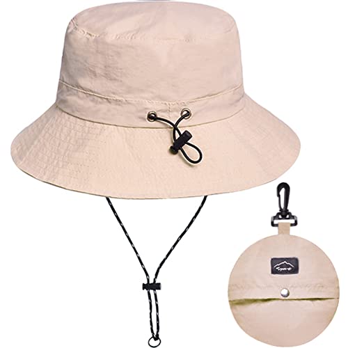 Waterproof Bucket Hat for Women and Men - UV Protection Beach Sun Hat Fishing Safari Boonie Hat Rain Hat Adjustable Packable - color: Beige - Waterproof