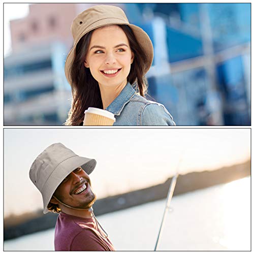 SATINIOR 4 Pcs Bucket Hat Summer Cotton - color: Camouflage, Khaki, Light Grey, Navy Blue, size: Large