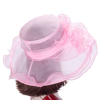 Lawliet Womens Dressy Wide Brim Church Wedding Occasion Sun Hat A613 - color: Pink