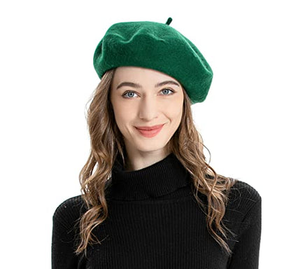 ZLYC Wool French Beret Hat Solid Color Classic Artist Cap for Women - color: Green