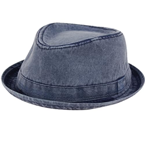 Men's Casual Vintage Style Washed Cotton Fedora Hat - color: Navy-f2232, size: Small-Medium