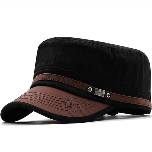 Cadet Army Cap for Men Women Military Adjustable Unisex Flat Top Hat - color: Black
