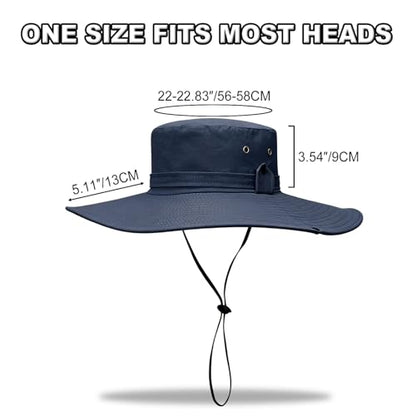 Sun Fishing Hat for Men UPF 50+ Wide Brim Boonie Hats for Summer - color: Navy Blue