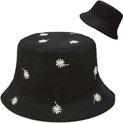 XYIYI Cute Bucket Hat Beach Fisherman Hats for Women, Reversible Double-Side-Wear - color: Daisy