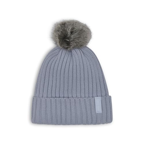 Calvin Klein Women's Faux Fur Pom Winter Beanie with Velboa Fleece Lining - color: Xenon Blue