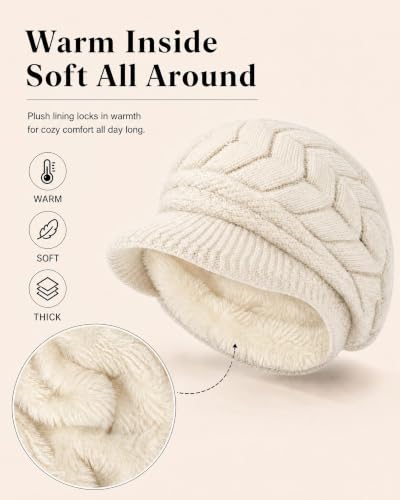 YSense 2 Pack Womens Winter Hats Warm Knit Beanie with Visor - color: Black Beige