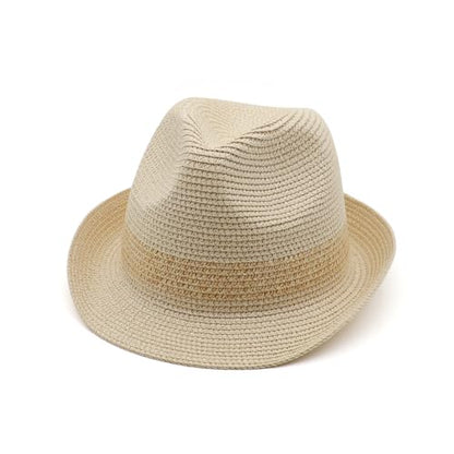 Straw Fedora Hat Panama Hats Mens Beach Hat Derby Hat Packable Trilby - color: Beige-natural, size: Medium