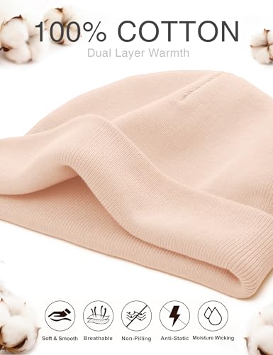 ROYBENS 100% Cotton No Cuff Beanie Hat Men Women, Fisherman Skull Cap - color: Pink