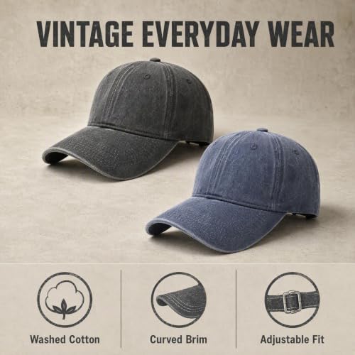 Vintage Baseball Cap for Men and Women, Washed Cotton Dad Hat, Adjustable Fit - color: Black+navy Blue, size: Medium
