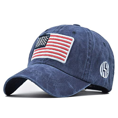 American Flag Baseball Caps Embroiderred USA Flag Patriotic Dad Hat Adjustable Trucker Hats for Men Women - color: American Flag Navy