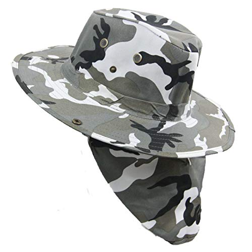 Bucket Sun Flap Hat Cap Fishing Hiking Army Military Snap Brim Neck Cover - color: City Camo, size: Medium