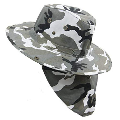 Bucket Sun Flap Hat Cap Fishing Hiking Army Military Snap Brim Neck Cover - color: City Camo, size: X-Large